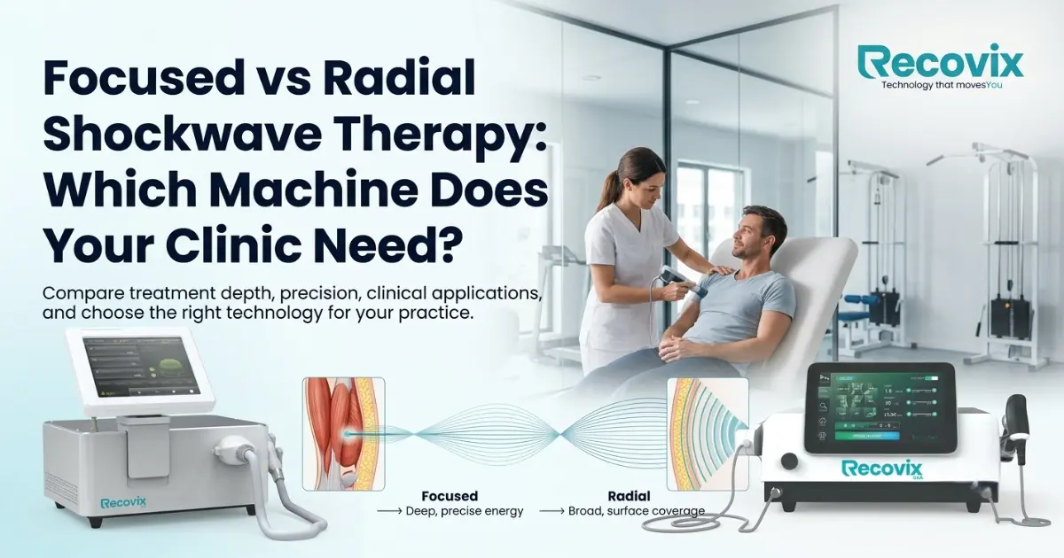 Focused vs Radial Shockwave Therapy Machine comparison for physiotherapy and rehabilitation clinics