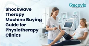 Professional shockwave therapy machine used in a physiotherapy clinic for tendon rehabilitation treatment